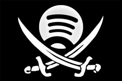 Logo en blanco y negro de Spotify con dos espadas pirata