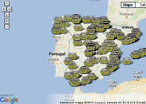 Mapa de tiendas de comercio justo en España. Fuente: La receta del desayuno justo